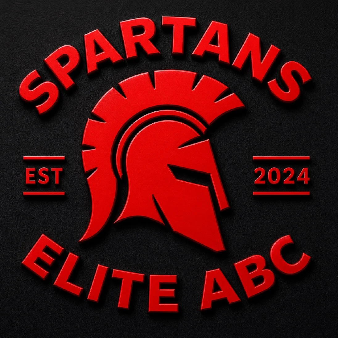 The Spartans Elite ABC badge: a red Spartan helmet on black, with 'Spartans' above, 'Elite ABC' below and 'Est 2024' either side